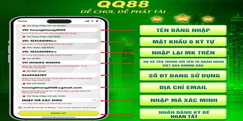 Cung cấp đầy đủ thông tin để đăng ký QQ88
